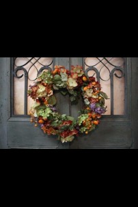  FALL HYDRANGEA WREATH  WITH ACORNS AND BERRIES [GBE8177]